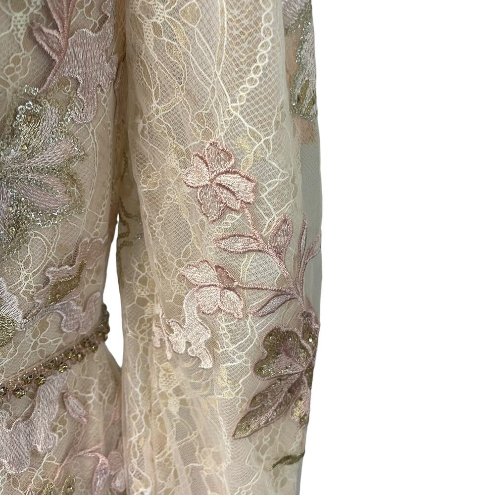 NWOT Mac Duggal blush long sleeve floral applique trumpet style gown - 6 - Picture 10 of 16